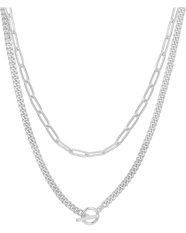 PAVOI 14K Gold Plated Dainty Layering Necklaces for Women | Snake Chain, Curb Link, Paperclip Lay... | Amazon (US)