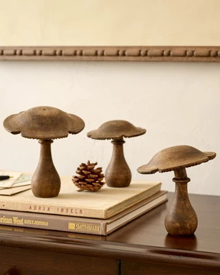 Hand-Carved Decorative Wooden Mushroom, Set of 3 | Magnolia
