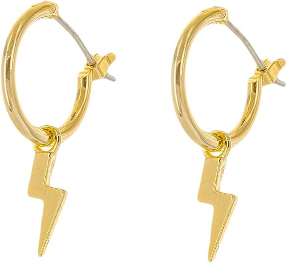 Columbus Rhodium Dipped Huggie Hoop Earrings - Moon, Star, CZ, and Lightning Bolt Charms | Amazon (US)