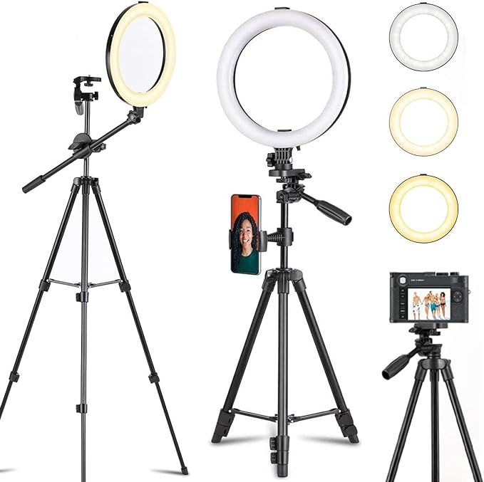 Ring Light 10" with Tripod (118cm / 46.45"), 3 Ways to Use, 360 ° Adjustable Pole and Phone Hold... | Amazon (US)
