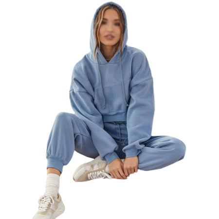 Calzi Ladies Drawstring Two Piece Outfit Loose Fit Lounge Sets Beam Foot Casual Jogger Set Solid Col | Walmart (US)