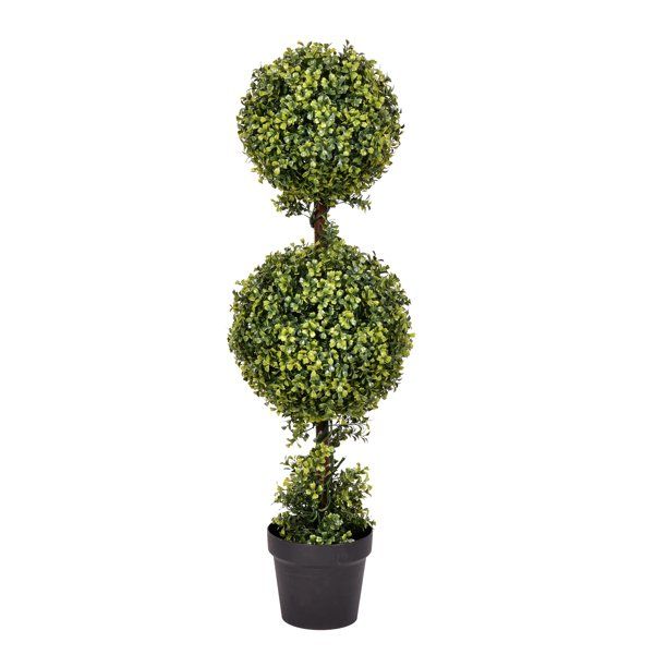 Vickerman 3' Artificial Double Ball Green Boxwood Topiary Potted in a Black Planters Pot, UV-Resi... | Walmart (US)