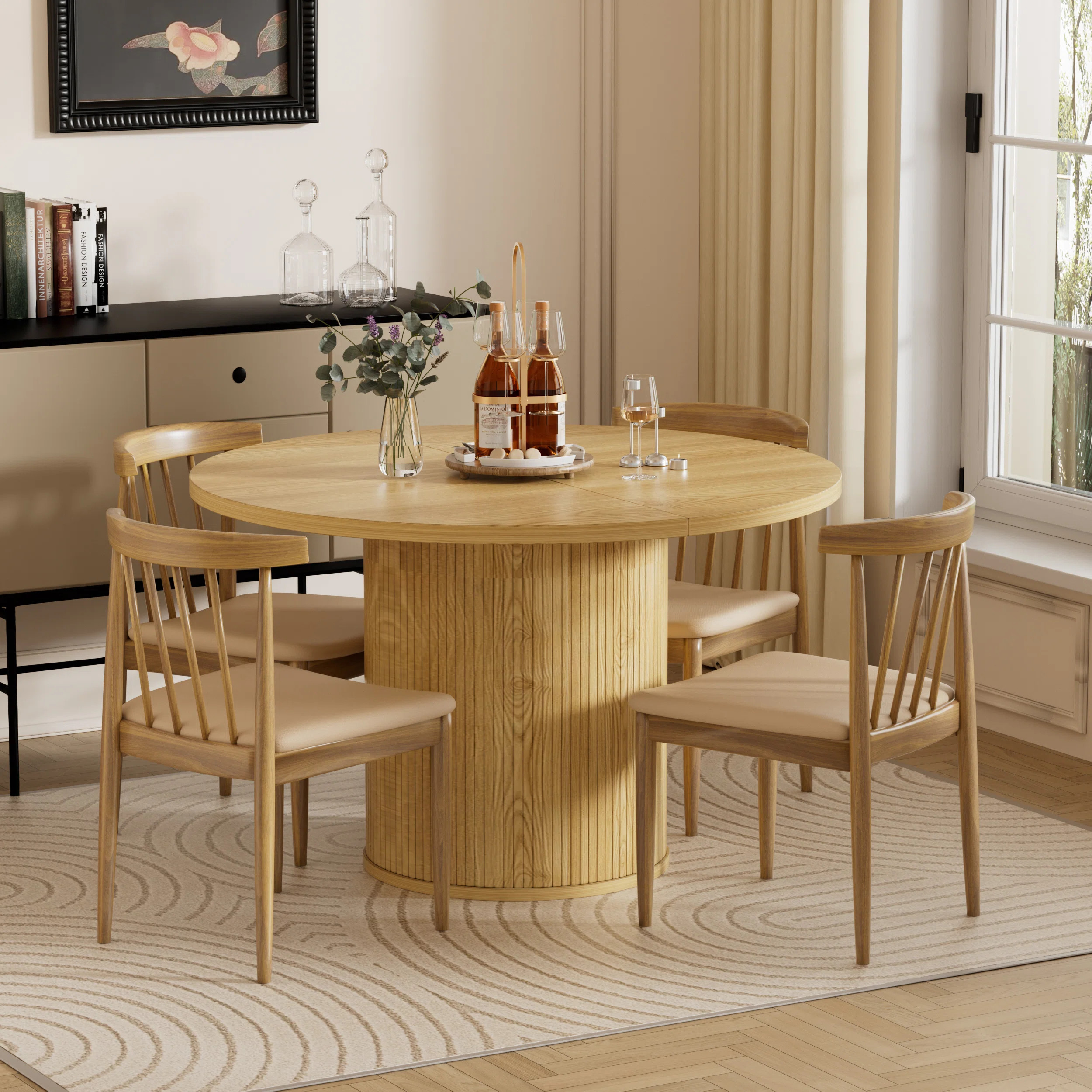 Round Extendable Dining Room Table For 4 People Kitchen Living Room | Wayfair North America