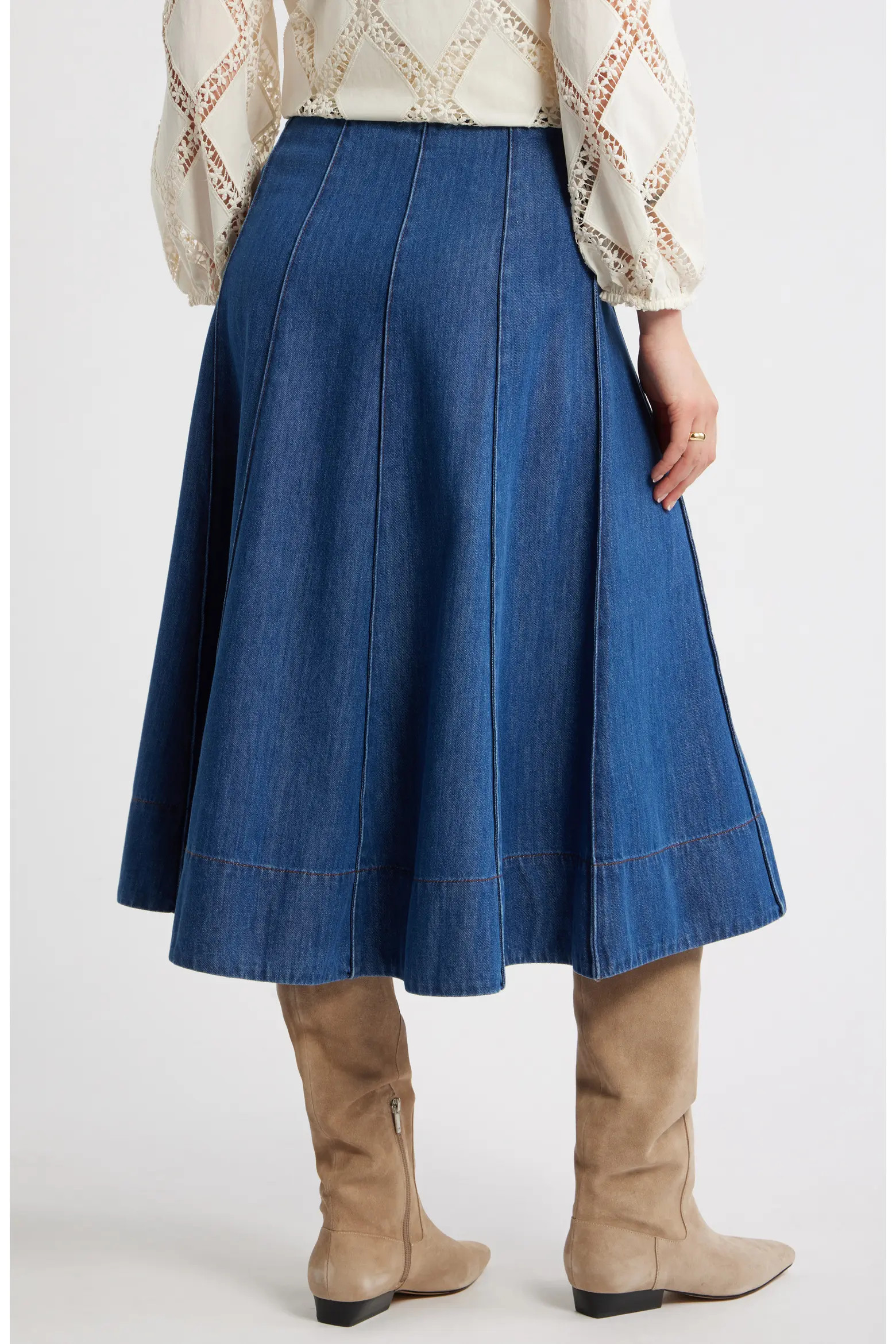 Seamed A-Line Denim Midi Skirt (Women) | Nordstrom | Nordstrom
