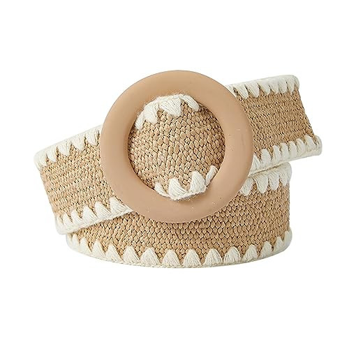 eYLun Women Straw Woven Belt Braided Elastic Stretch Waist Belt Boho Buckle Dress Belt Brown | Amazon (US)