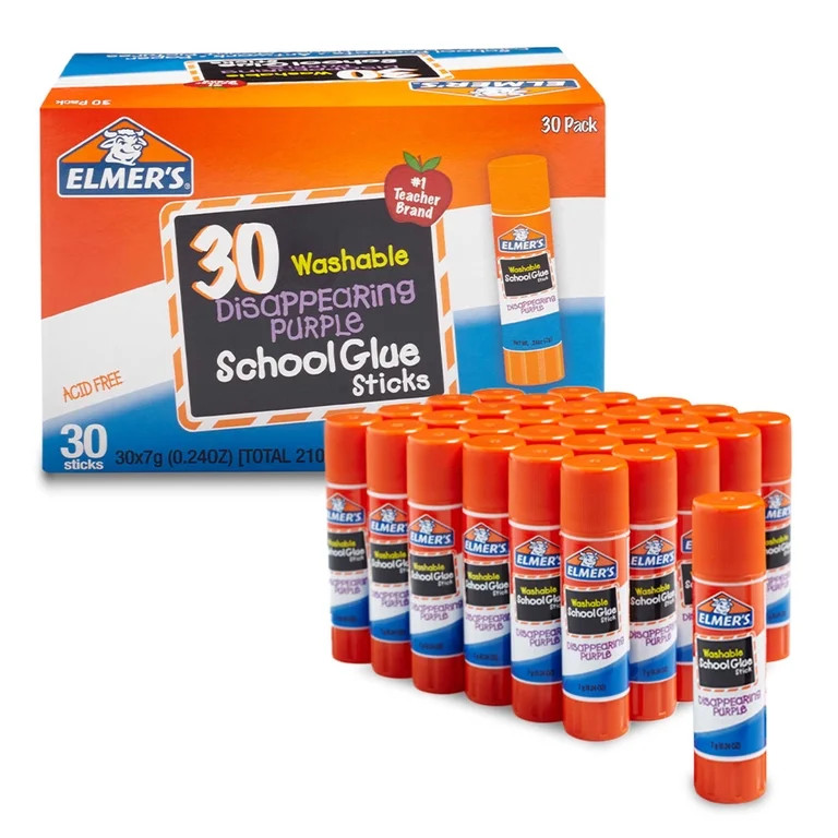 Elmer's Disappearing Purple School Glue Sticks, Washable, 7 Gram, 30 Count | Walmart (US)