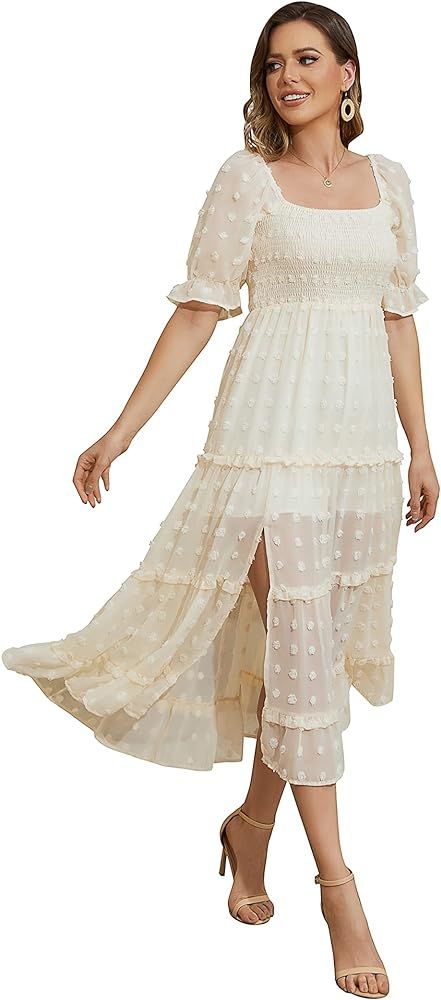R.YIposha Women's Summer Bohemian Dress Puff Sleeve Ruffled Floral Print Casual Off Shoulder Long... | Amazon (US)