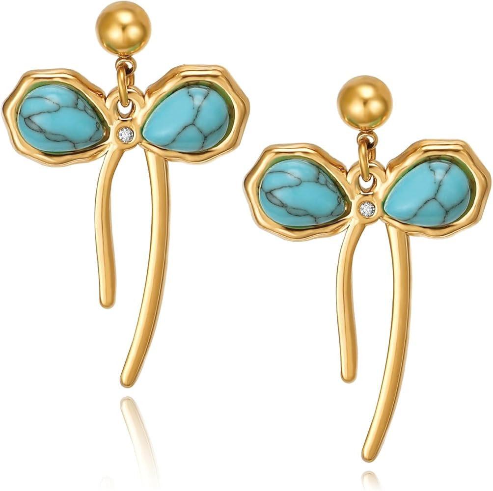 Gold Bow Ribbon Hoop Earrings - Long Ribbon Drop Dangle Bow Tie Huggie Earrings for Women's Jewel... | Amazon (US)