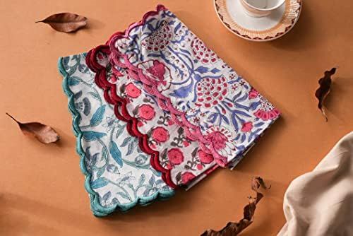 Ridhi - Indian Embroidered Passion Pink and Corona Blue Cotton Fabric Napkins Set for Dining Tabl... | Amazon (US)