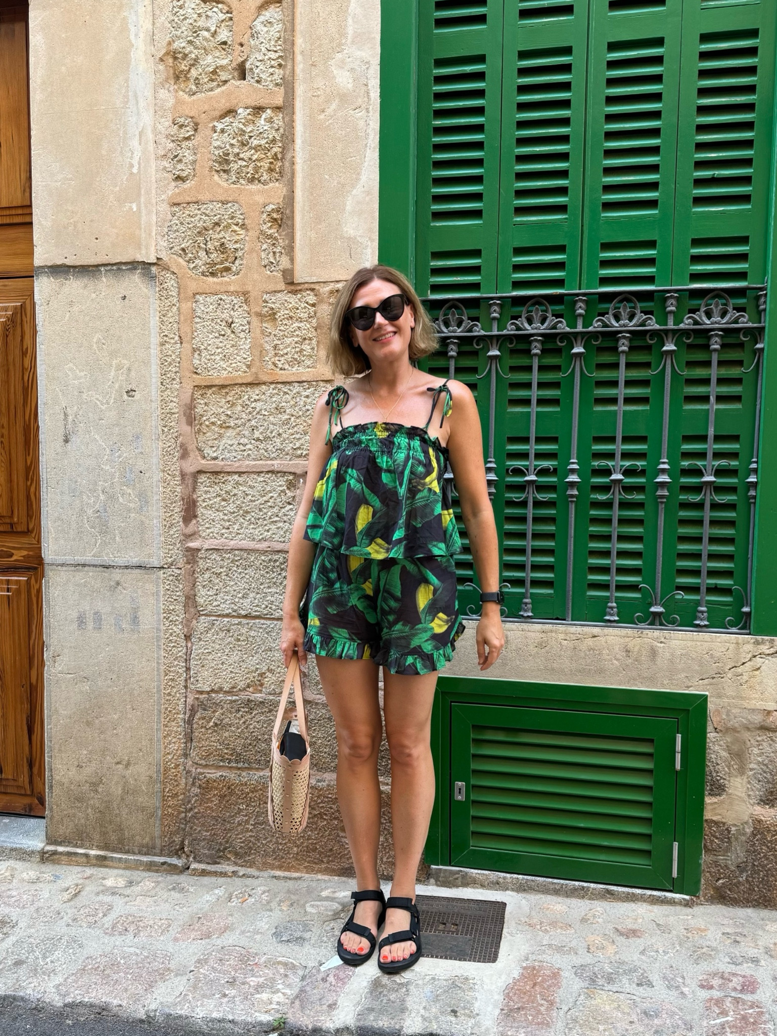 Green Ganni outfit, summer outfit, shorts, Teva sandals, colourful outfit, holiday outfit, green coord 

#LTKuk #LTKsummer #LTKstyletip