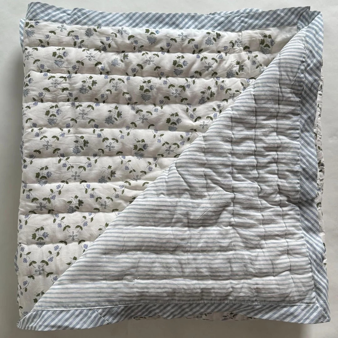 Quilt, Hand Block Printed 100% Pure Cotton Cloth Quilted Throw Blanket, Cover for Couch and Bed, ... | Etsy (US)