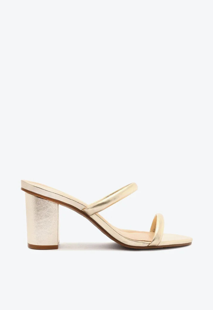 Sandália Dourada Arezzo Salto Bloco Duas Tiras Aberta | ZZ Mall (BR)