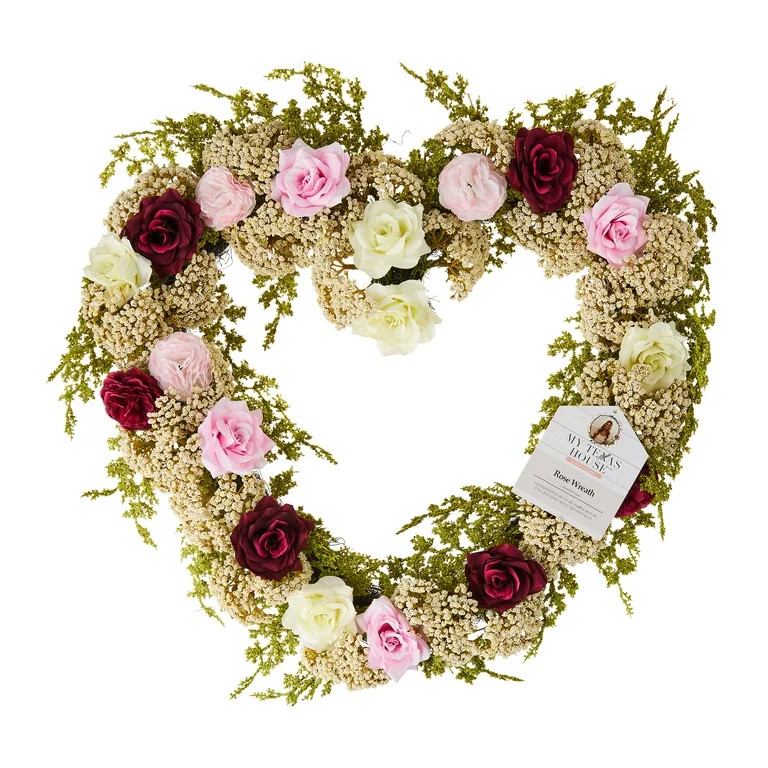 Rose and Baby's Breath Valentine's Day Heart Wreath, Multicolor, 22", by My Texas House | Walmart (US)