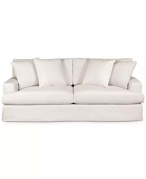 Brenalee 93" Performance Fabric Slipcover Sofa with Four Pillows | Macy's