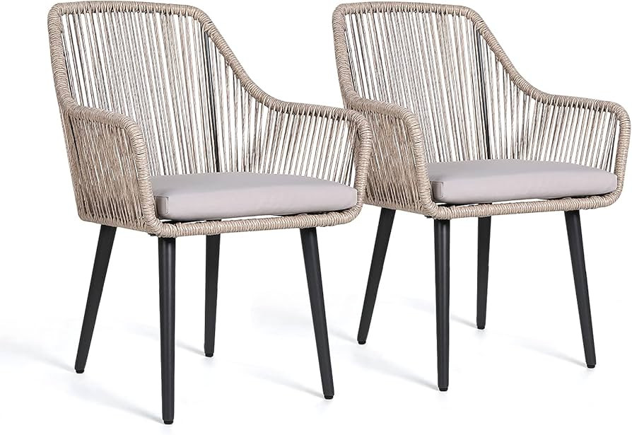 JOIVI Patio Dining Chairs Set of 2, Outdoor Rattan Chairs with Armrest and Cushions for Outside L... | Amazon (US)