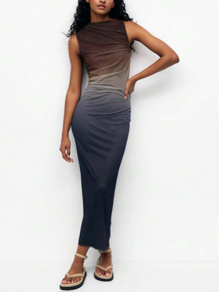 Ombre Mock Neck Bodycon Dress | SHEIN