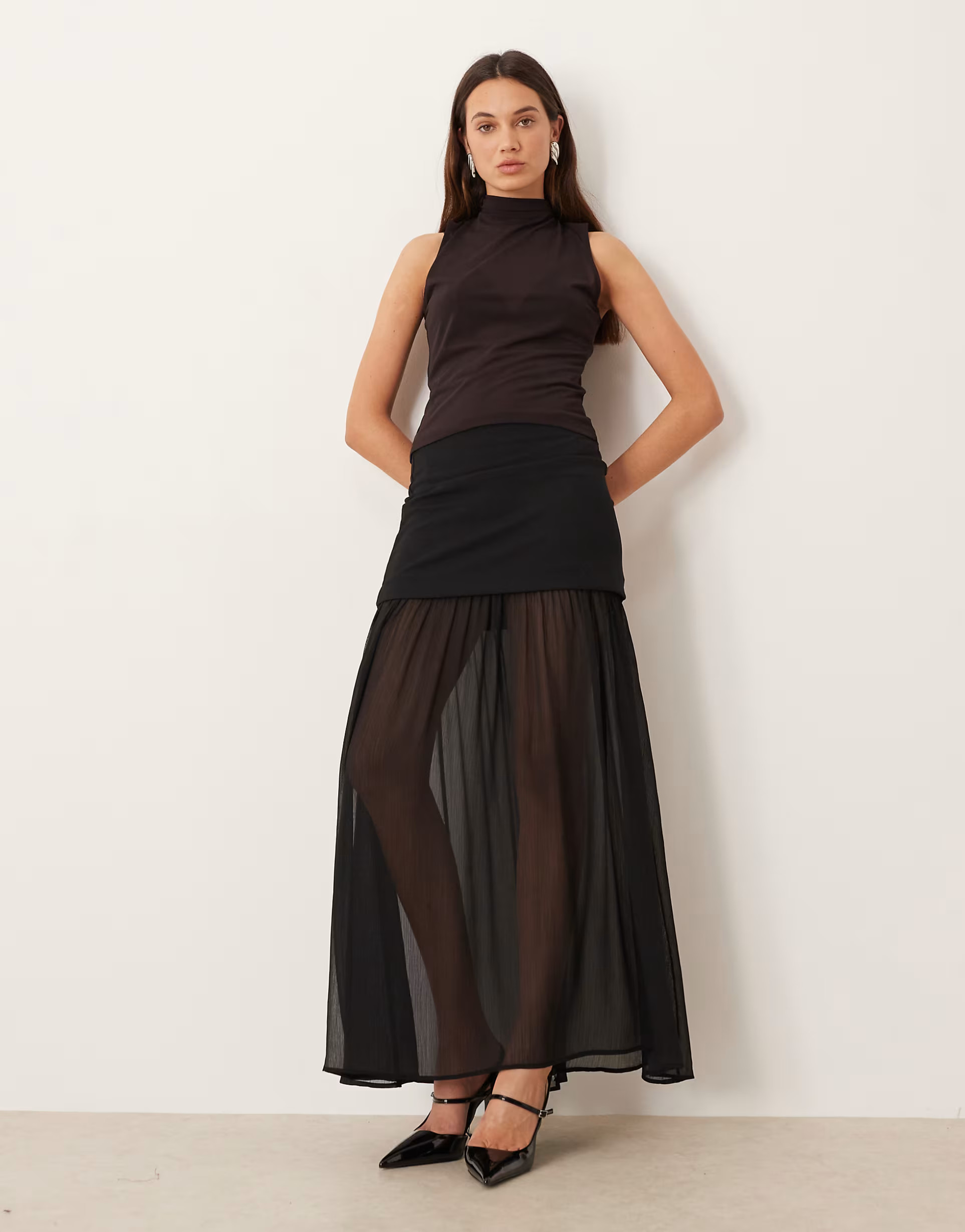 Gina Tricot mesh pleated maxi skirt in black | ASOS | ASOS (Global)