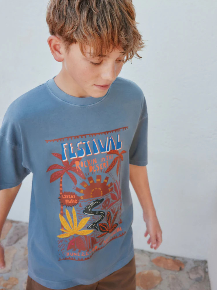 Blue Washed Short Sleeve Graphic T-Shirt (3-16yrs) | Next US