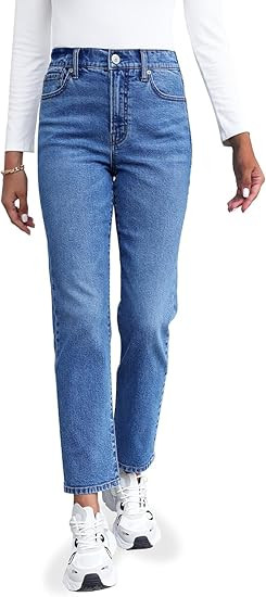 OFLUCK Straight Leg Mom Jeans for Women High Waisted Trendy Ankle Jeans Boyfriend Denim Tapered L... | Amazon (US)
