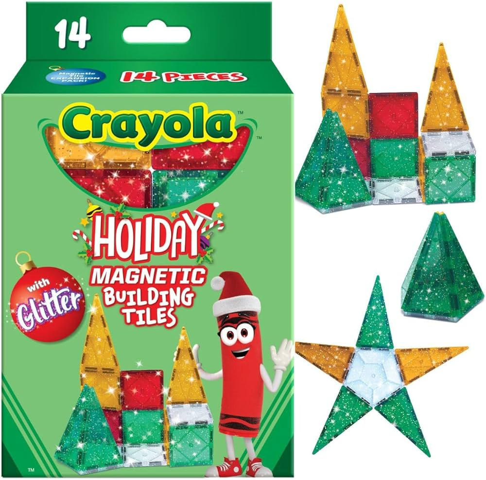 CreateOn Crayola Holiday Glitter Magnetic Tiles, Building Set for Kids, Magnetic Building Toys fo... | Amazon (US)