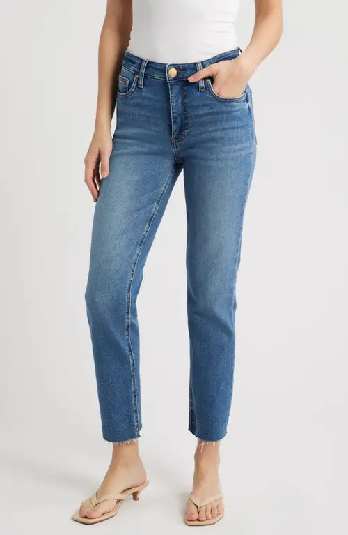KUT from the Kloth Rachael Fab Ab Raw Hem High Waist Crop Mom Jeans in Adherent at Nordstrom, Size 00 | Nordstrom