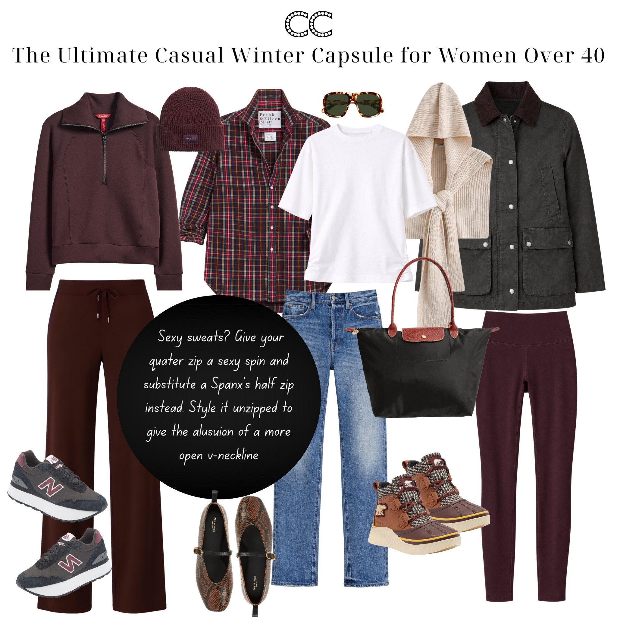 Seven pieces. Thirty-six outfits. This casual winter capsule is built around the staples you already love—jeans, leggings, a quarter-zip, elevated sweats, a button-up, a great tee, and a versatile jacket. Pick your style lane, stick to your color story, and get dressed faster while looking more put-together than ever.

More ⬇️ 

https://closetchoreography.com/the-ultimate-casual-winter-capsule-wardrobe-for-women-over-40/