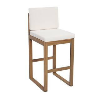 Acacia Wood Outdoor Bar Stool with Light beige Cushion (Set of 2) | The Home Depot