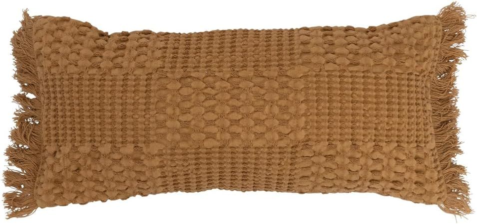 Creative Co-Op Woven Cotton Lumbar Fringe Pillow, 18" L x 8" W x 0" H, Brown | Amazon (US)