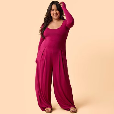 Blogilates Women's V-Neck Jumpsuit - Burgundy 1X | Target