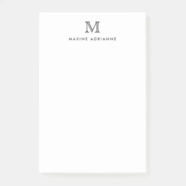 Elegant Modern Simple Clean Black Monogram Initial Post-it Notes | Zazzle