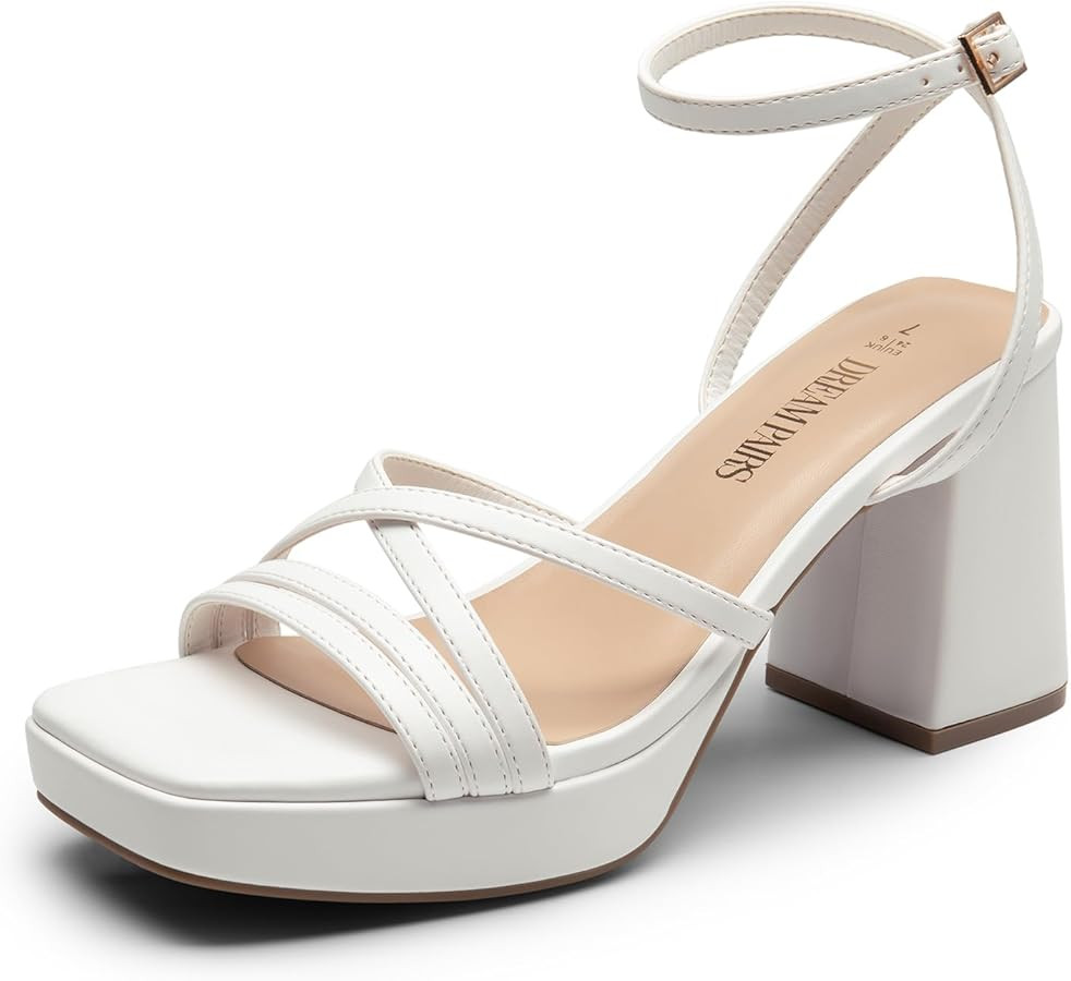 DREAM PAIRS Strappy Heels for Women Platform Chunky High 3-inch Heeled Sandals with Square Open T... | Amazon (US)