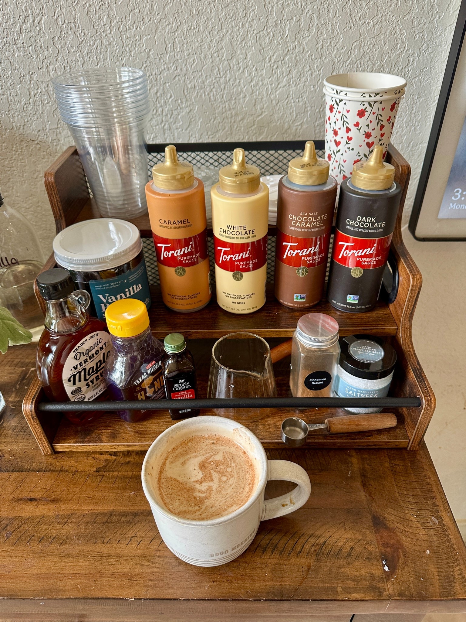 My little coffee bar setup 🤎 This stand keeps all our syrups, sauces, and extras organized so making coffee at home actually feels fun (and easy). 

#LTKselfcare #LTKmomlife #LTKSaleAlert