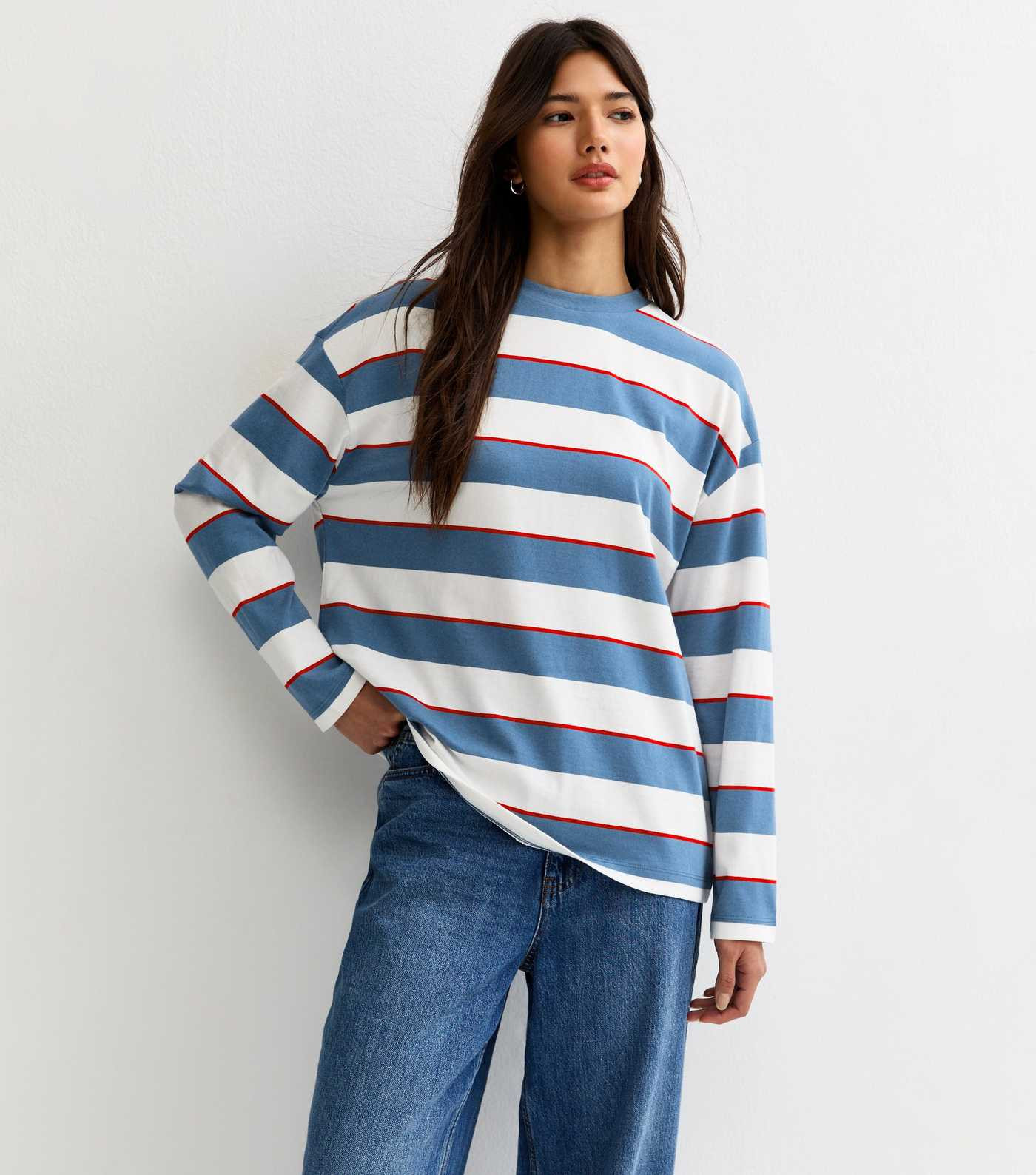 Blue Striped Long Sleeve Skater T-Shirt | New Look | New Look (UK)