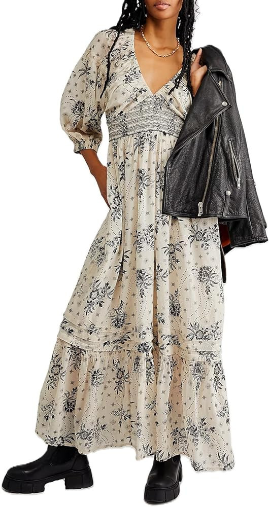 Boho Blue And White Floral Dress White And Blue Floral Dress With Sleeves Long Sleeve Floral Dress | Amazon (US)