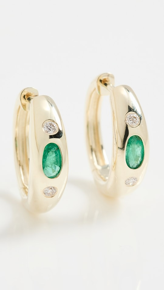 14k Emerald Embellished Huggie Hoops | Shopbop