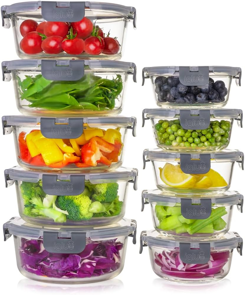 Igluu Meal Prep Round Glass Containers with Lids Airtight - Glass Food Storage Containers - Reusa... | Amazon (UK)