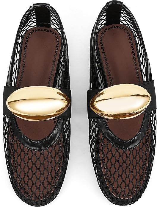 AMINUGAL Mesh Ballet Flats Shoes for Women Fashion Round Toe Fishnet Flats for Women Buckle Strap... | Amazon (US)