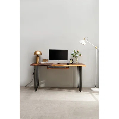 Live Edge Desk with Hairpin Legs and South American Walnut, Live Edge Desk with Keyboard Tray | Wayfair North America