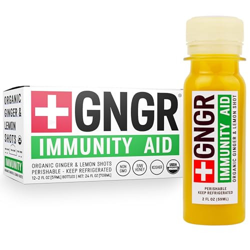 +GNGR Immunity Aid Organic Ginger and Lemon Shot - Cold Pressed Ginger Shots with Echinacea, Lemon Juice, Honey, Zinc & Vitamin D3, Immune & Digestive Support (2 Oz, Pack of 12) | Amazon (US)
