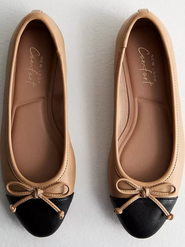 New Look Camel Leather-look Contrast Ballerina Pumps | Very (UK)