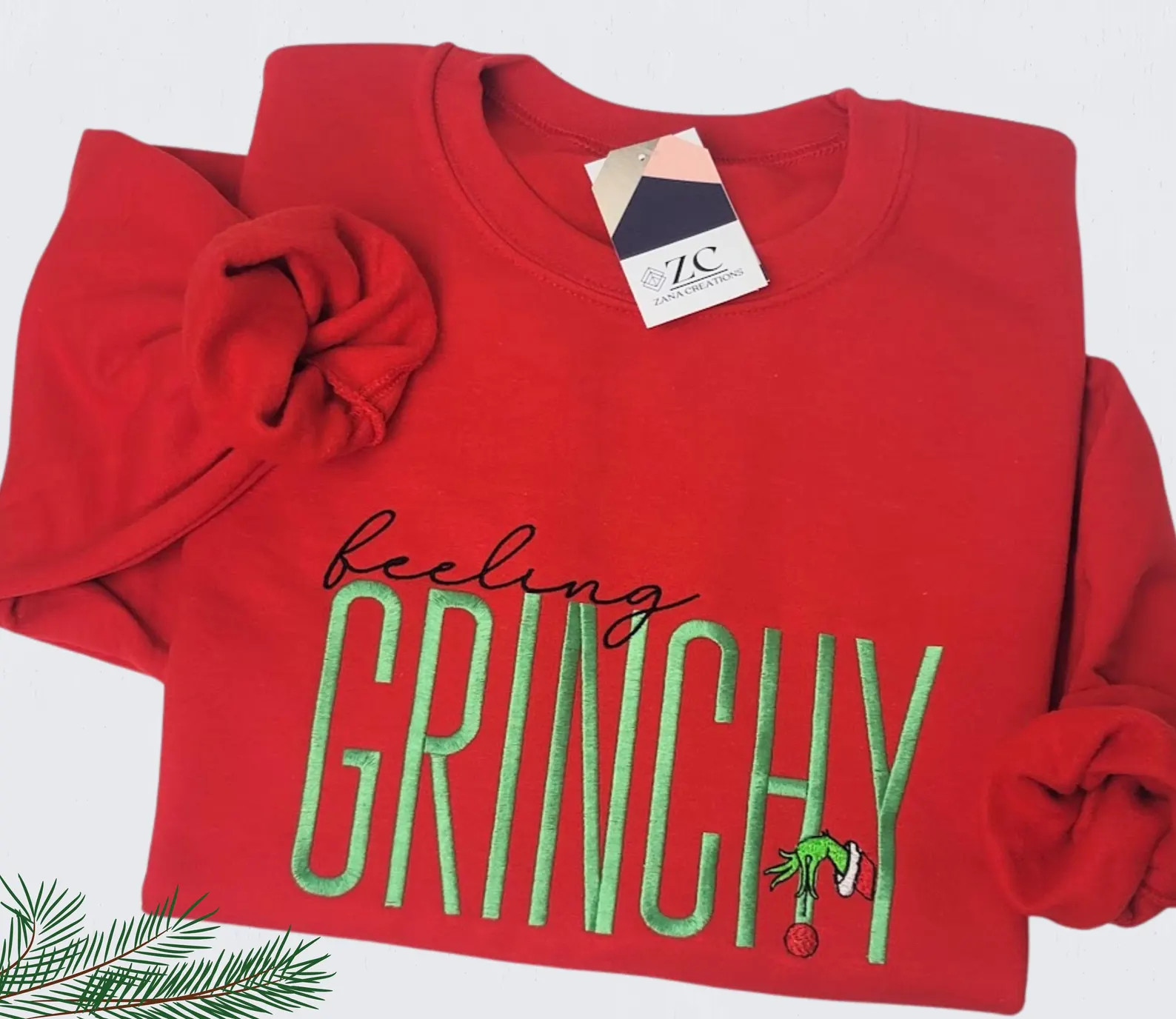 Feeling Grinchy Embroidered Christmas Sweatshirt: Holiday Apparel - Etsy | Etsy (US)