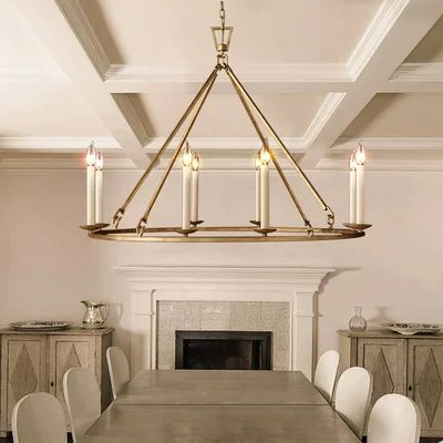 Rustic Candle 8-Light Round Chandelier Antique Brass Living Room-Homary | Homary
