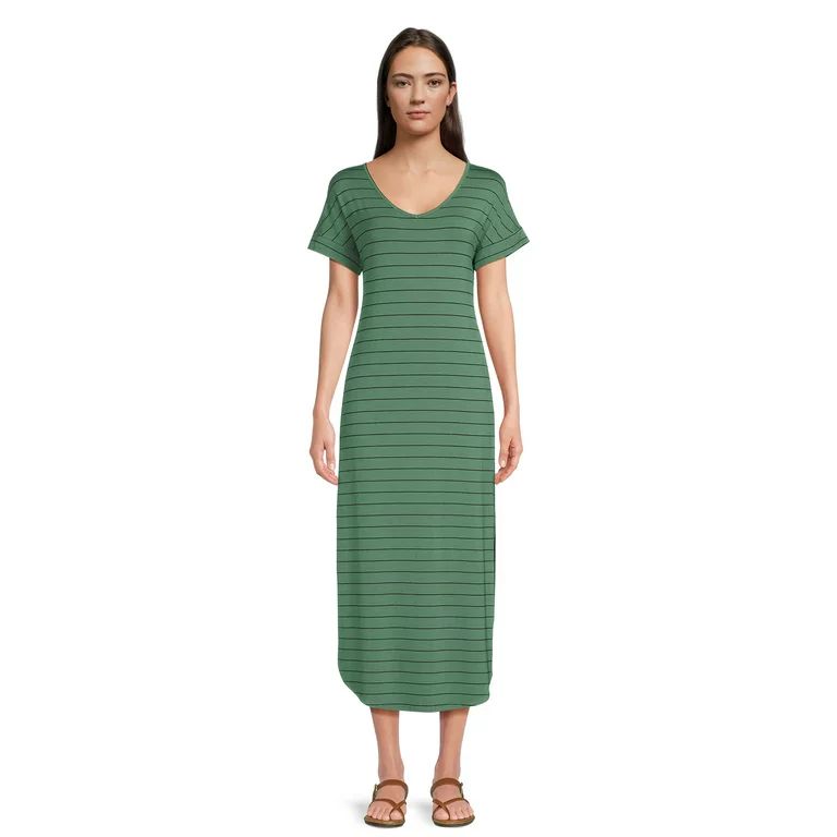 Time and Tru Women's Knit Maxi Dress with Short Sleeves, Sizes XS-XXXL | Walmart (US)
