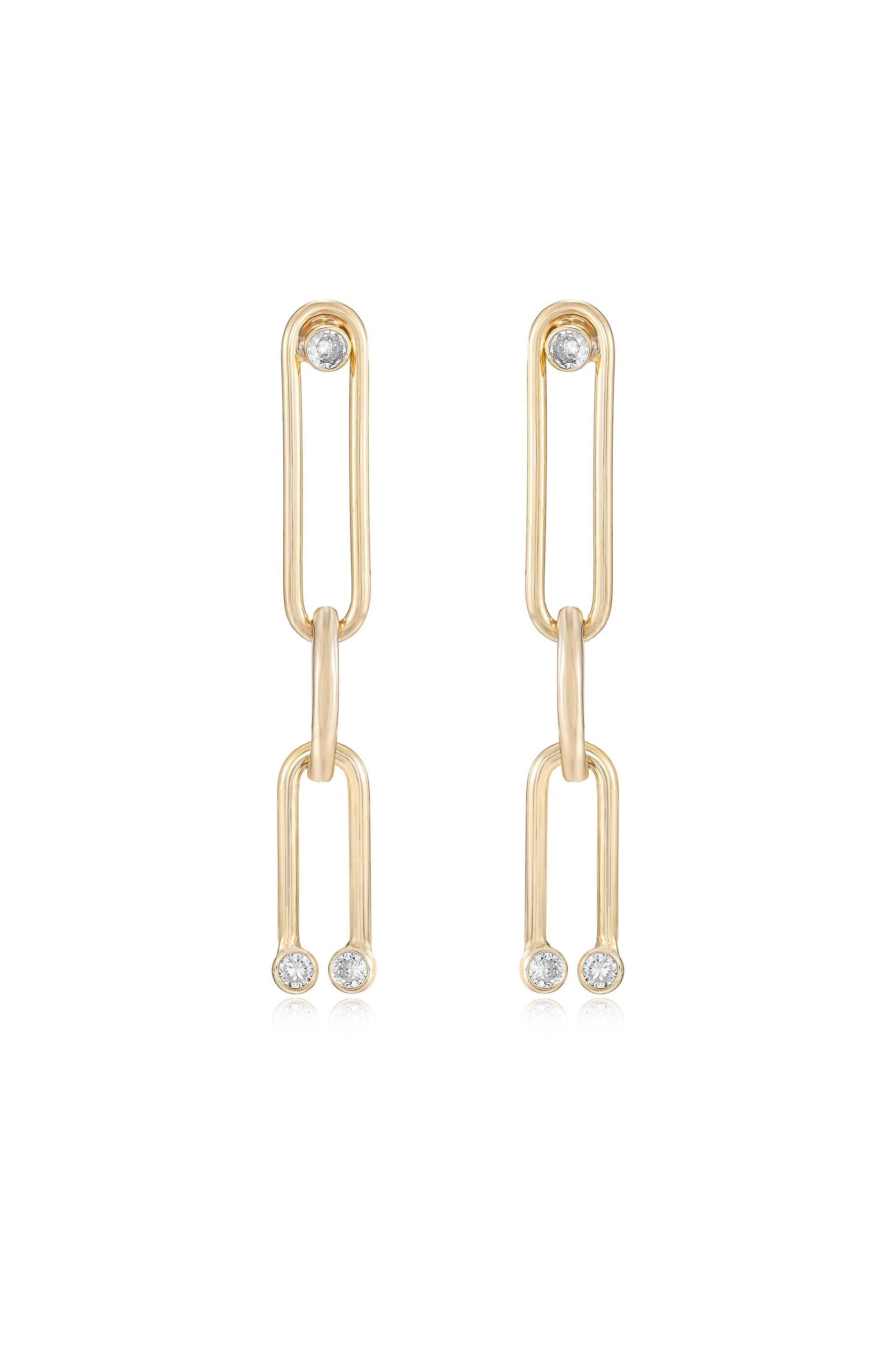 Crystal Spotted 18k Gold Plated Linked Dangle Earrings | Ettika