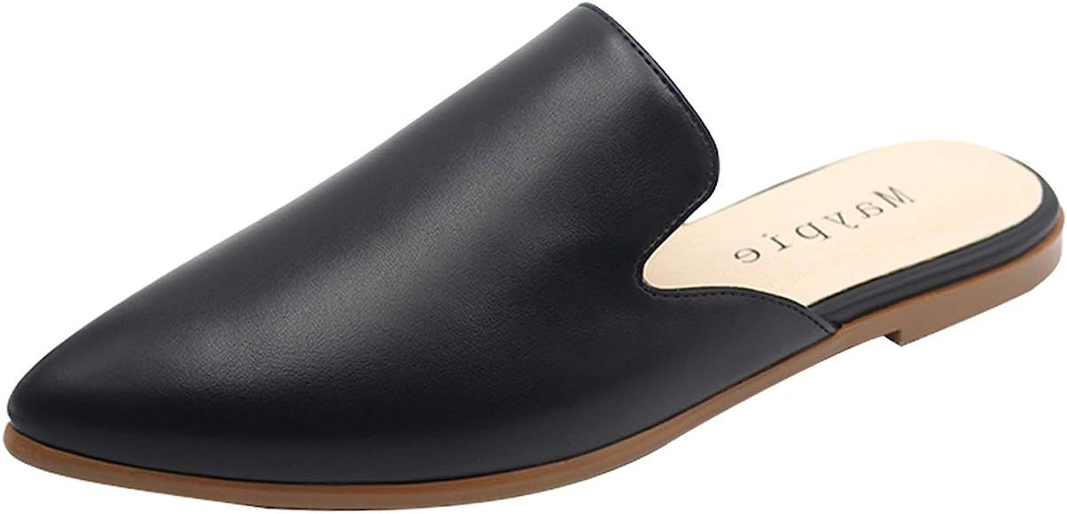 Amazon.com | Maypie Womens Flat Mules Closed Pointed Toe Slip On Loafer Slides Backless Shoes, Bl... | Amazon (US)