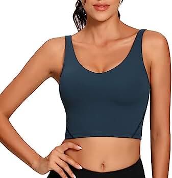 Lemedy Women Sports Bra Longline Crop Tank Top Padded Workout Running Yoga | Amazon (US)