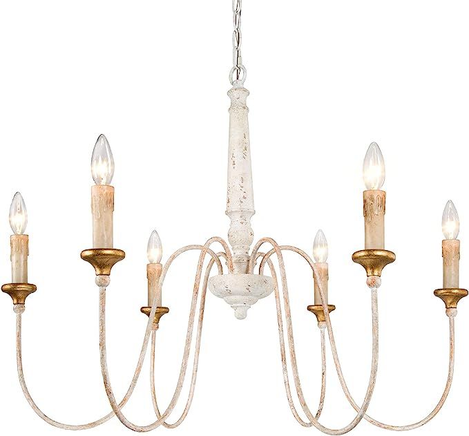 Farmhouse Chandelier, 6-Light French Country Chandelier for Dining Room, Living Room, Distressed ... | Amazon (US)