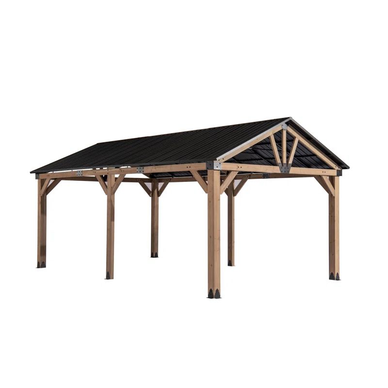 Connal Wood Grain Aluminum Patio Carport Gazebo | Wayfair North America