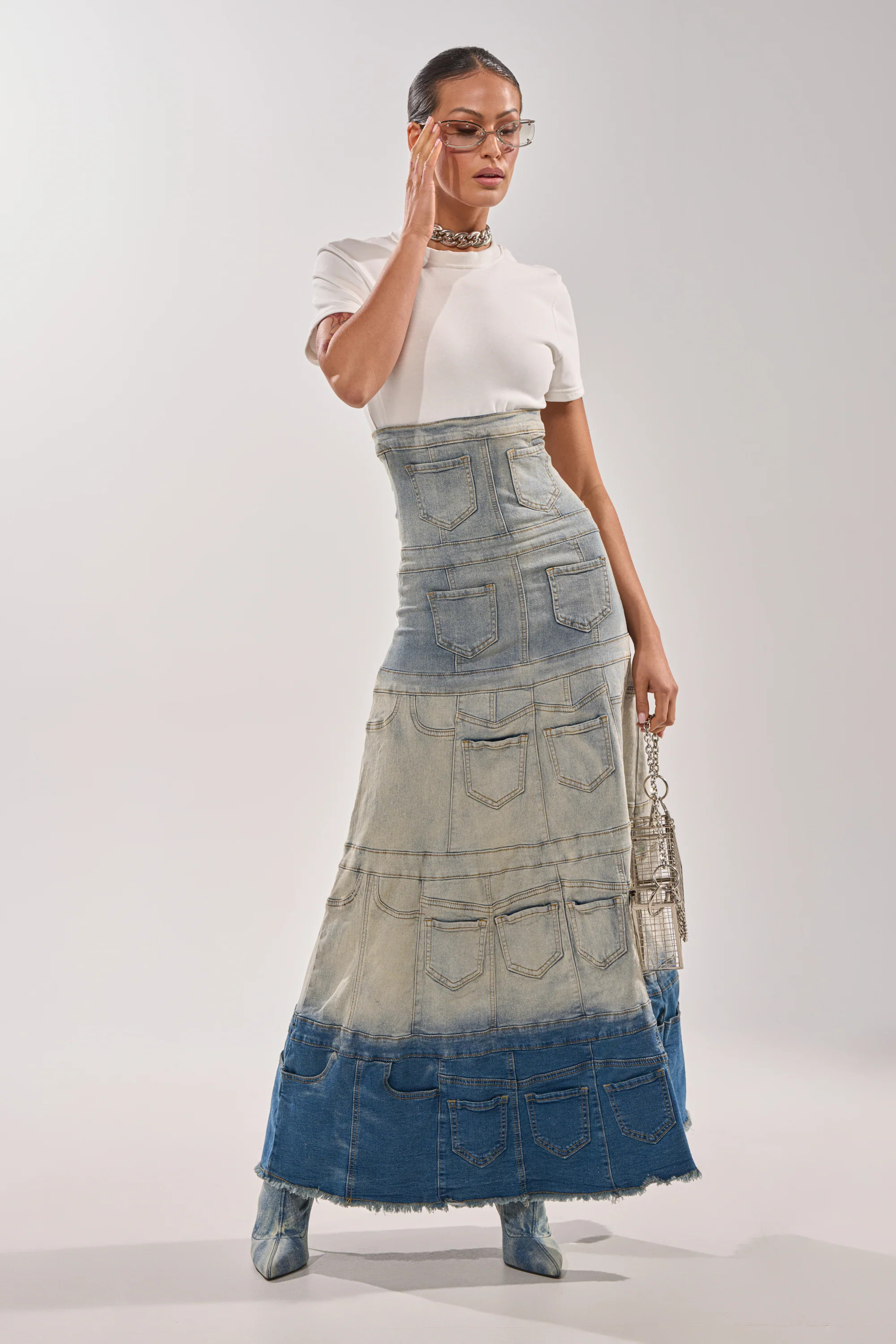 AKIRA Denim On Denim Layered Maxi Dress | Size Medium | AKIRA
