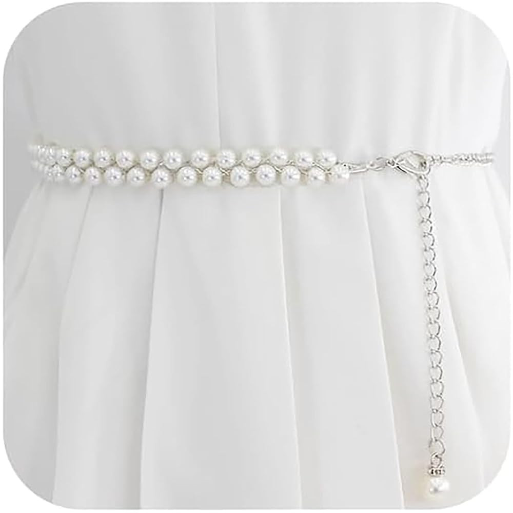 Pearl Waist Chain for Women Adjustable Pearl Body Chain Gold Pearl Belt Chain Dainty Silver Layer... | Amazon (US)